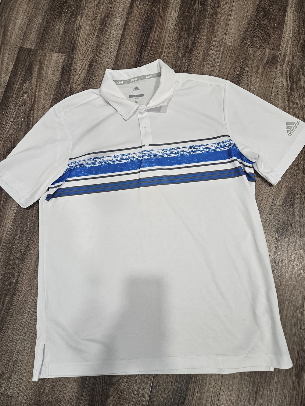 Adidas Men’s White Polo Shirt with Blue Stripe